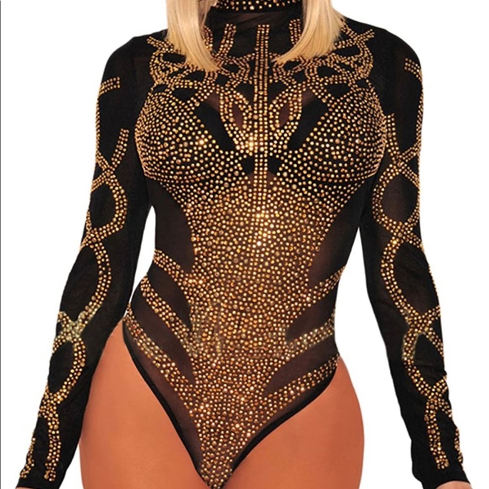 Rhinestone sheer mesh woman